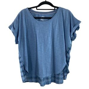 Pilcro Anthropologie Blue and Plaid Relaxed Boxy Dolman‎ Sleeve T-Shirt Top Sz S